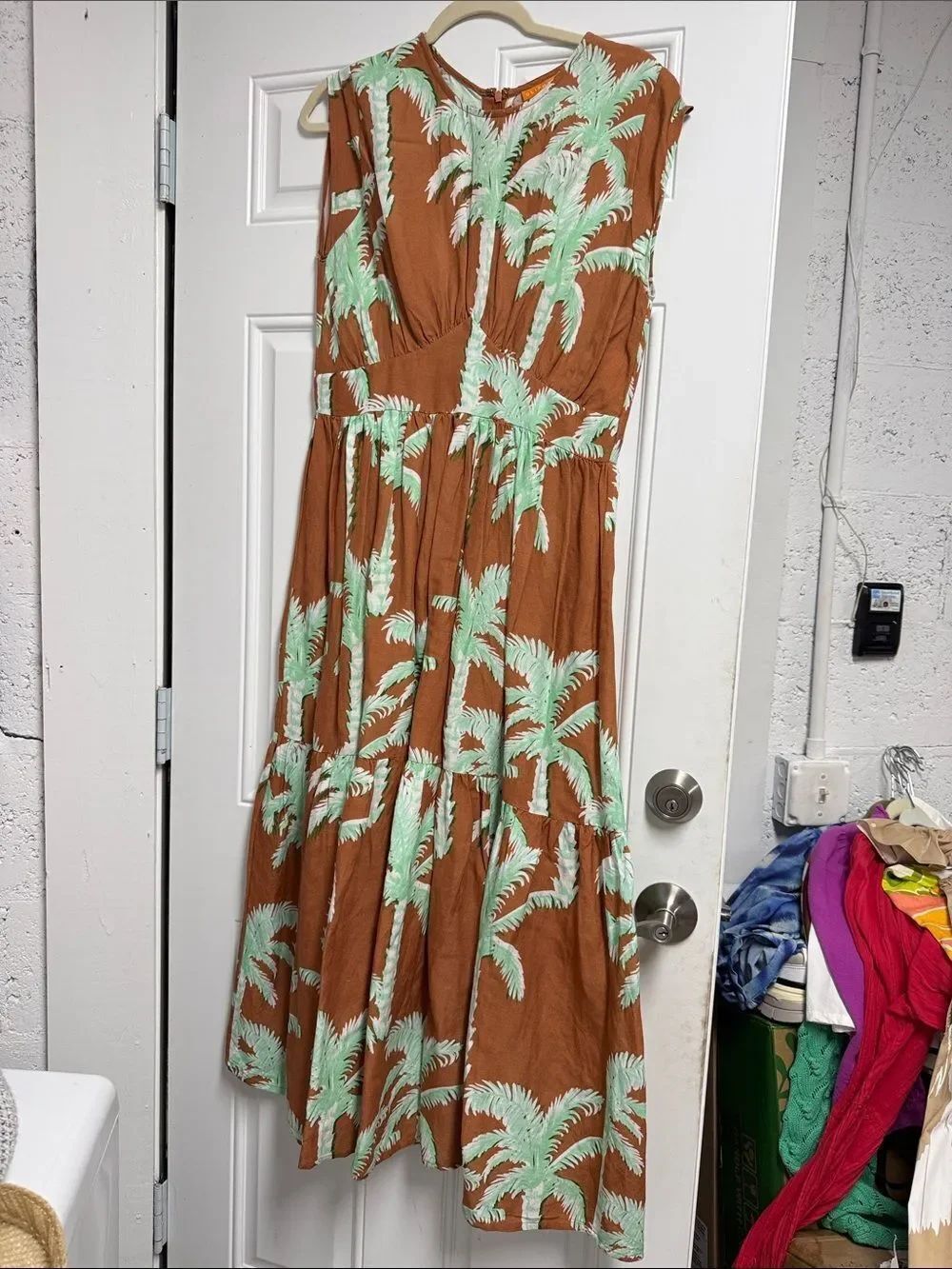 Rust Palm-Print Sleeveless OLIPHANT Dress - NEVER WORN - Size Medium